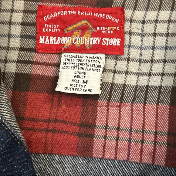 Marlboro Country store Men's Blue Denim Jacket with Brown leather Collar size M - Picture 2 of 8